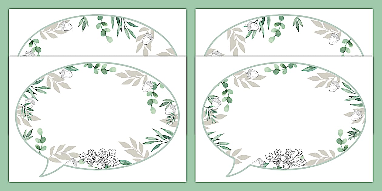 Muted Botanical Themed Acorn Speech Bubble Display Cut Outs