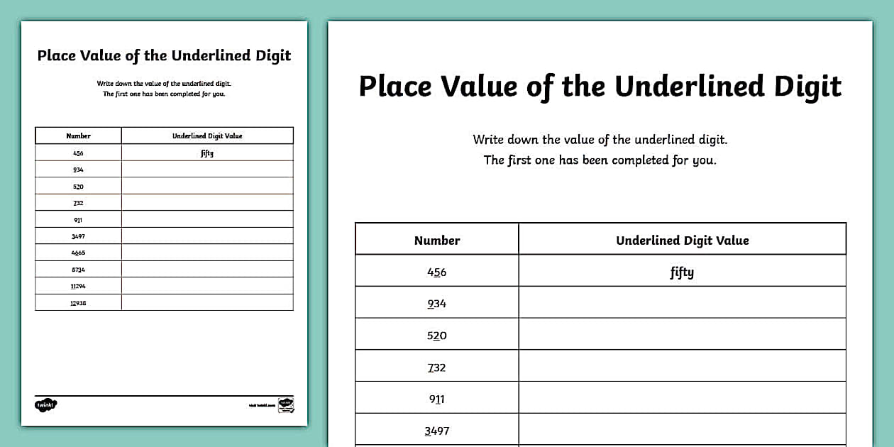Write the Place Value of the Underlined Digit Worksheet
