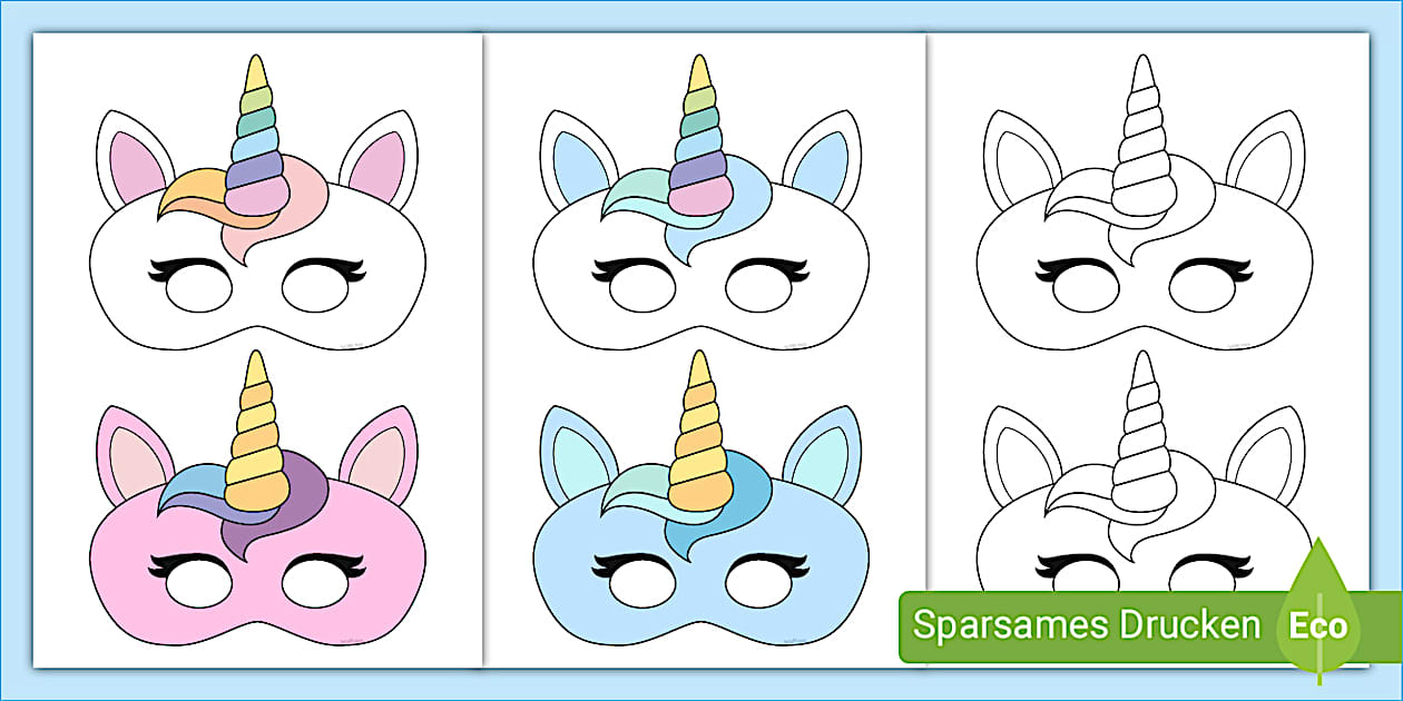  Faschingsmasken zum Ausdrucken: Bastelvorlagen – Einhorn Illustration 