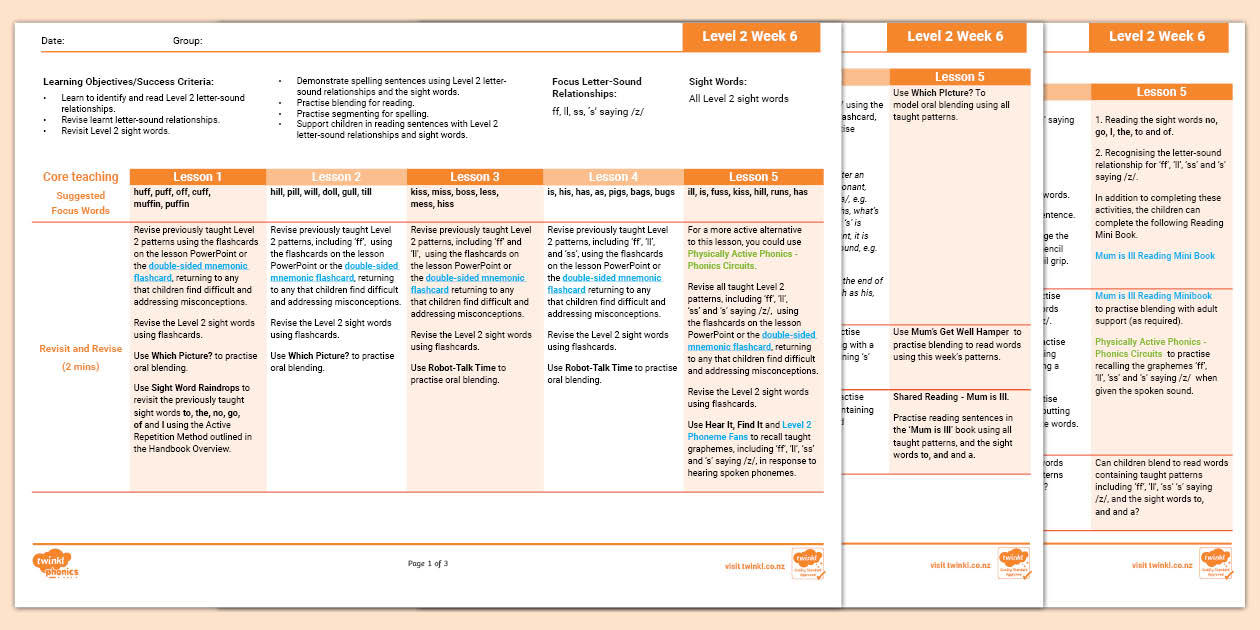 Level 2: Week 6: Lesson Plan