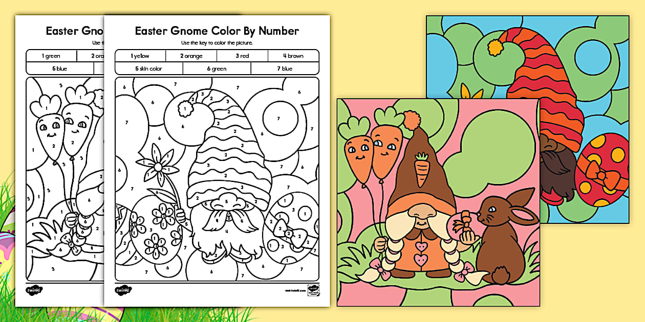 Easter Gnome Color By Number (teacher made) - Twinkl