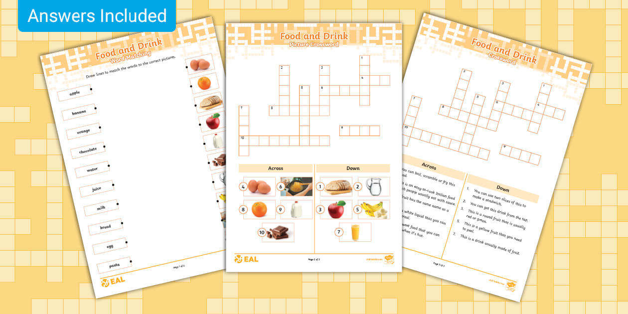 Food and Drink Vocabulary Crosswords for EAL Learners