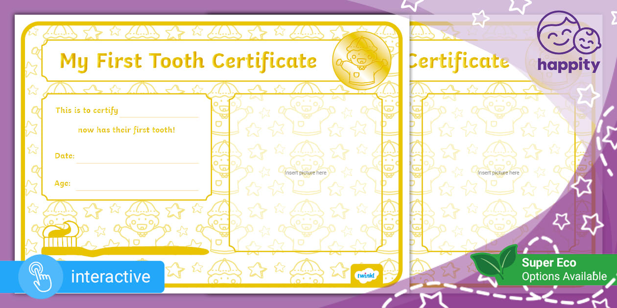 My First Tooth Certificate (Teacher-Made) - Twinkl