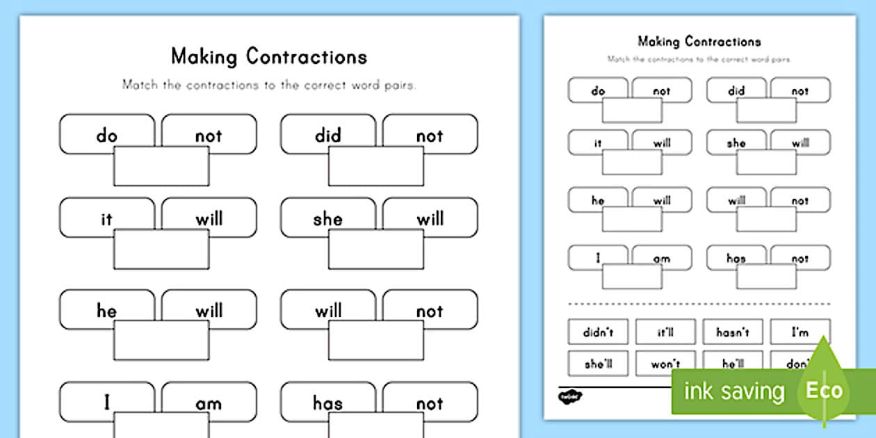 Making Contractions Worksheet for 1st2nd Grade Twinkl
