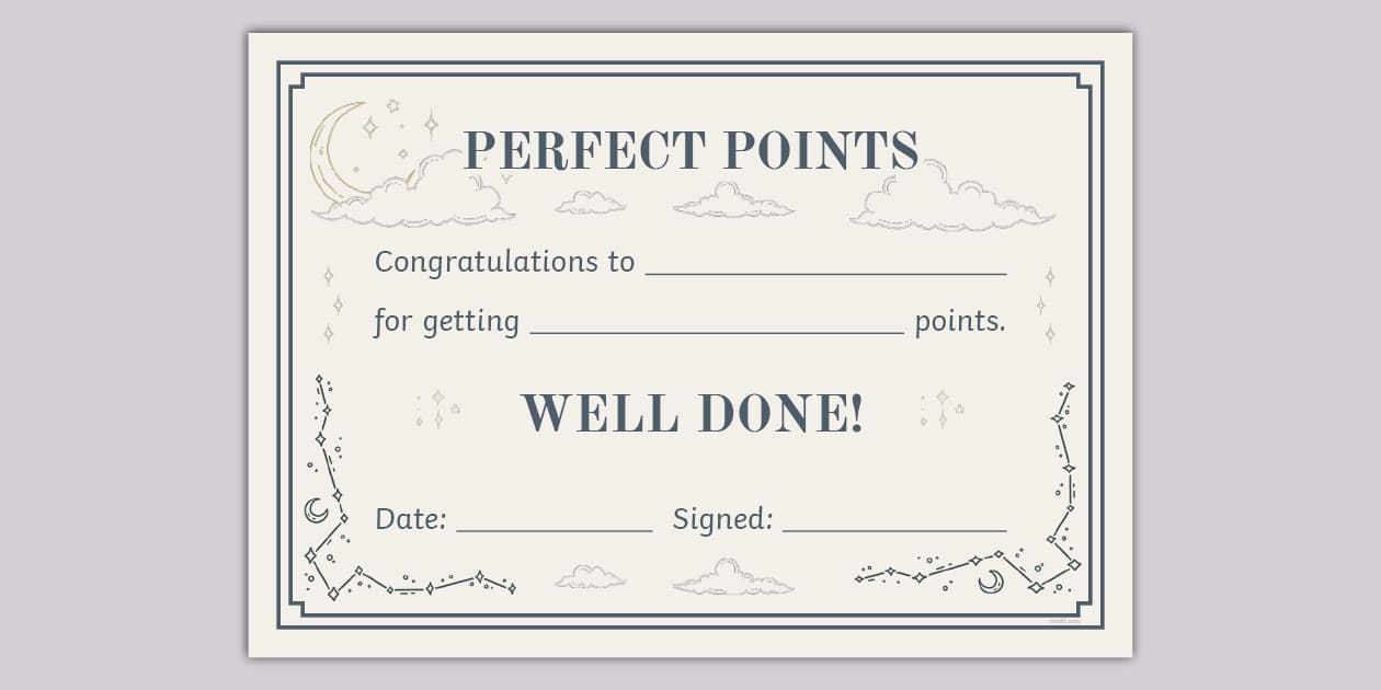 Celestial-Themed Perfect Points Certificate (Teacher-Made)