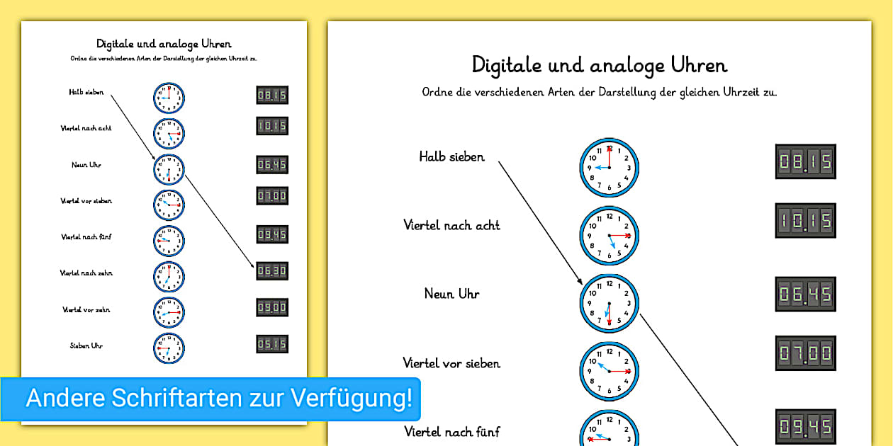 Digitale und analoge Uhren - Arbeitsblatt (teacher made)