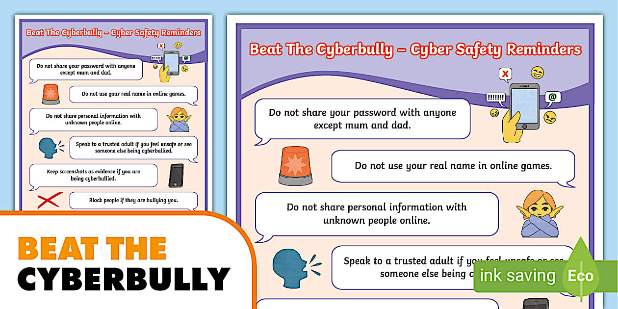 FREE Beat The Cyberbully Cyber Safety Reminders Poster FREE Beat The Cyberbully Cyber Safety Reminders Poster