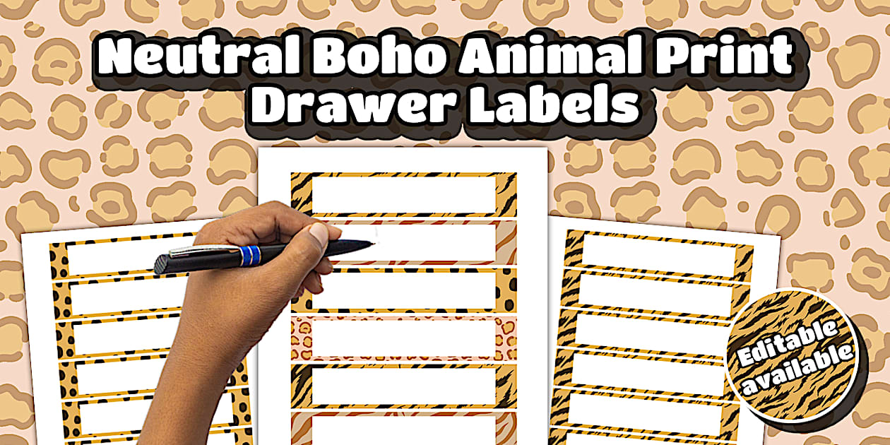 Neutral Boho Animal Print Drawer Labels