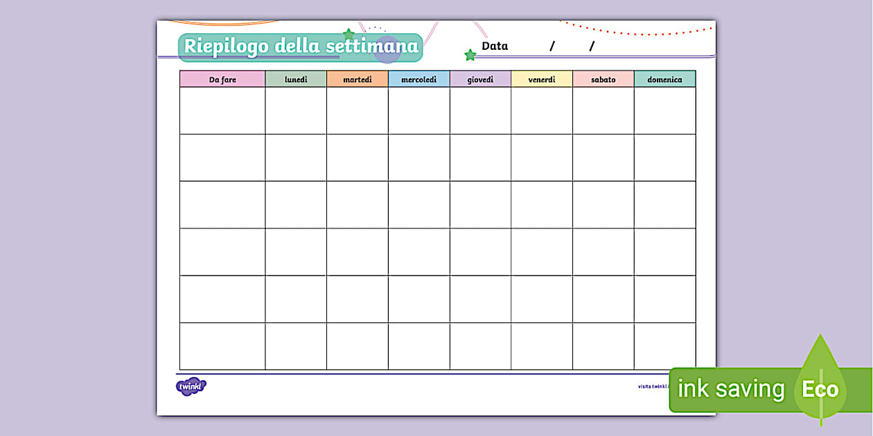 Calendario Settimanale da Stampare Twinkl