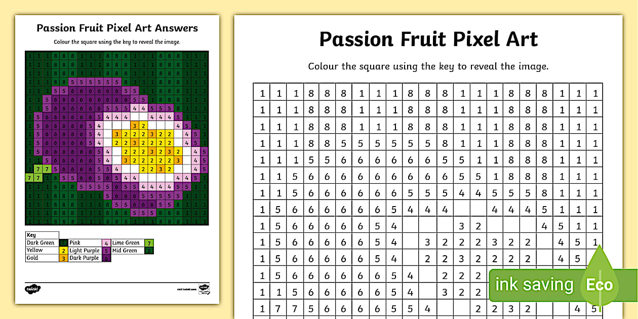 Free Passion Fruit Pixel Art Template for Kids Download!