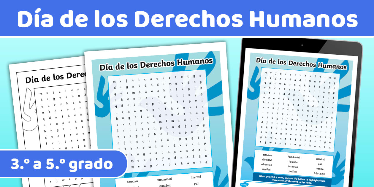 Sopa de letras del Día de los Derechos Humanos para 3.° a 5.° grado