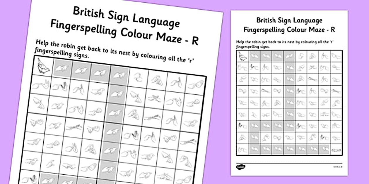What Is R In/sign Kanguage British Sign Language Fingerspelling Colour Maze R