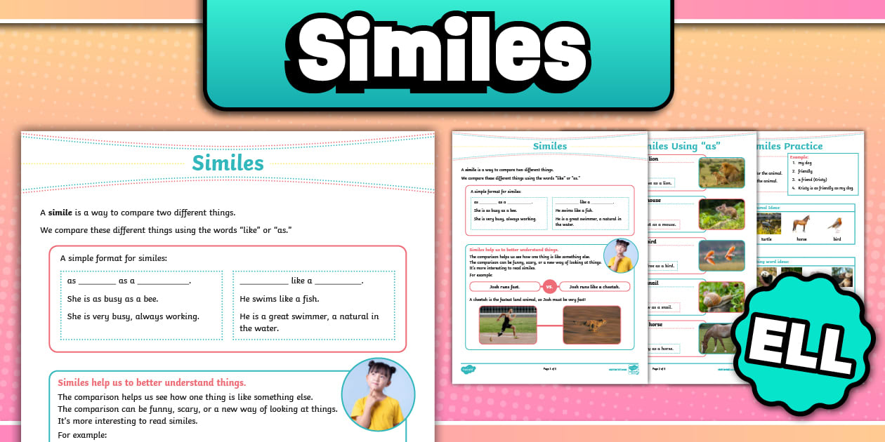 Similes Worksheet for ELL