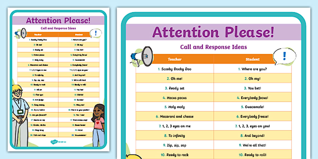 Editable Attention Please Call and Response Ideas Poster