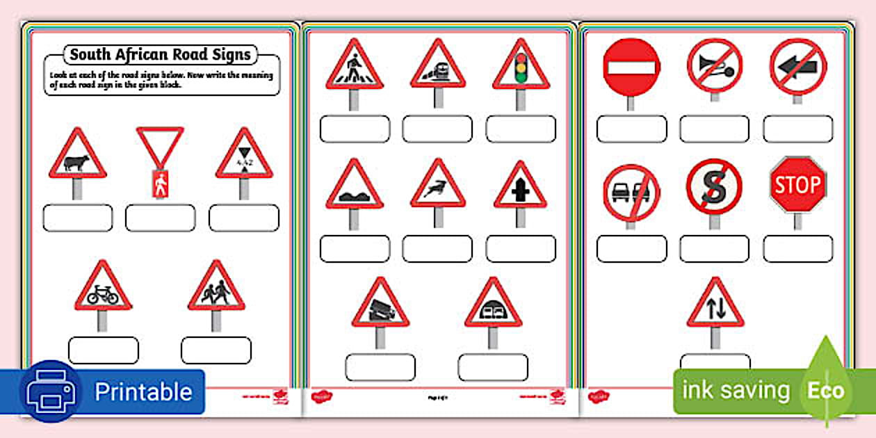 South African Road Signs Activity Sheet (teacher made)