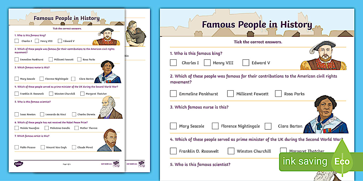 Famous People in History Paper Quiz (teacher made) - Twinkl