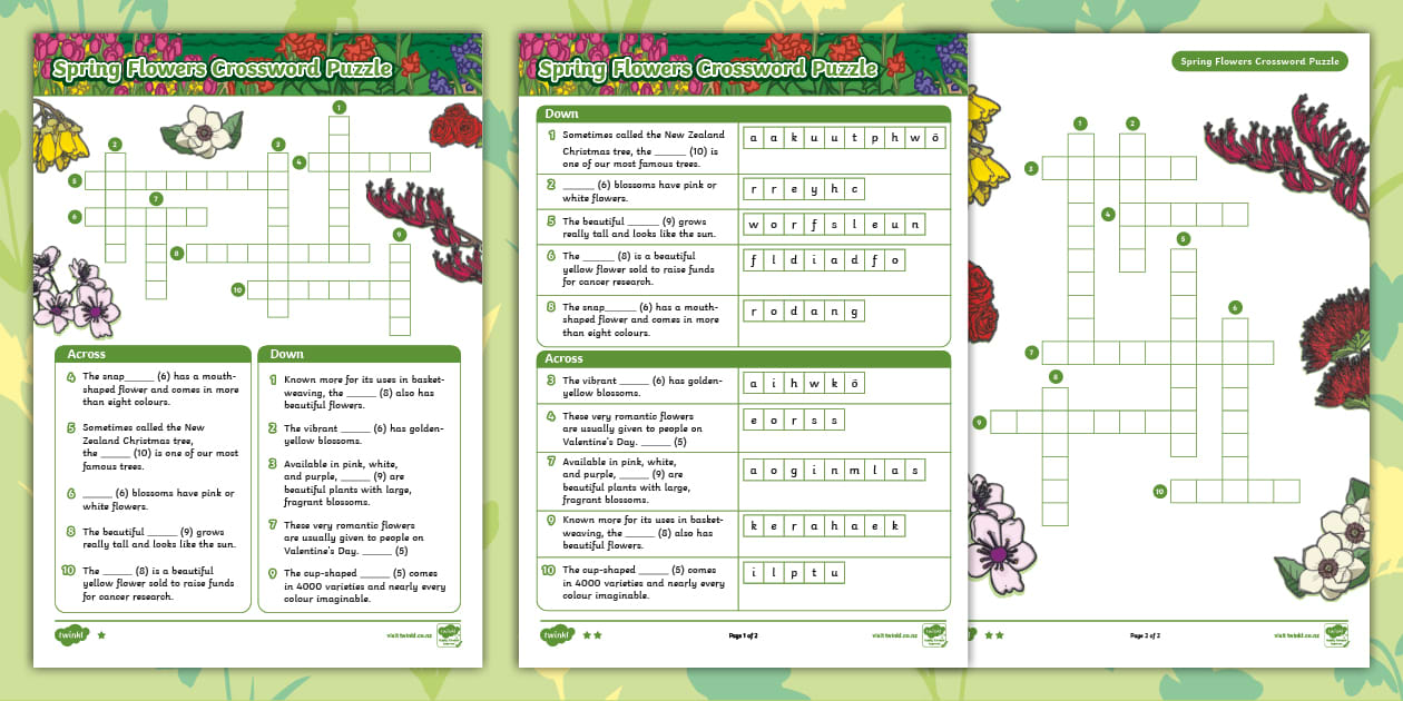 Spring Flowers Crossword Puzzle Twinkl