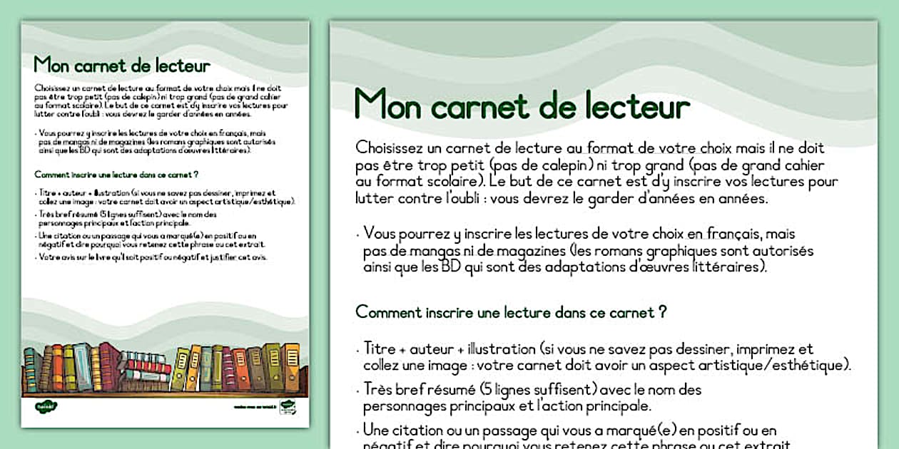 Carnet De Lecteur Page De Garde Mon carnet de lecteur (teacher made) - Twinkl