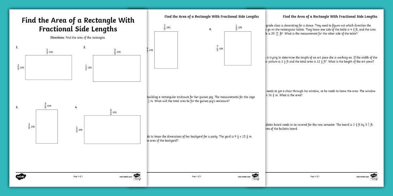 Find the Area of Rectangle With Fractional Lengths Practice