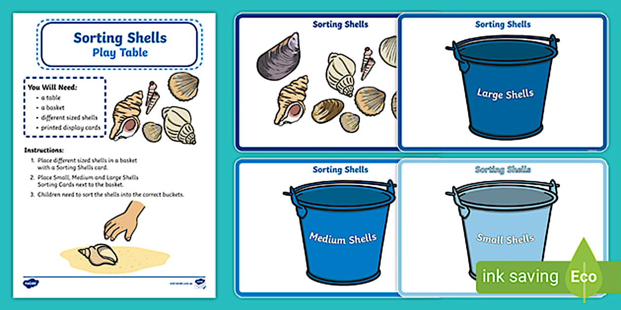 SA Sorting Shells Play Table Display Labels - Twinkl