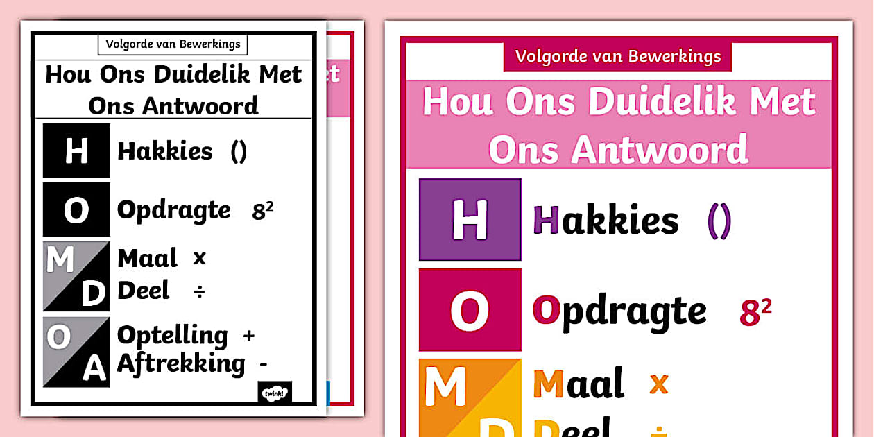 Volgorde van Bewerkings met HODMOA Plakkaat (Teacher-Made)