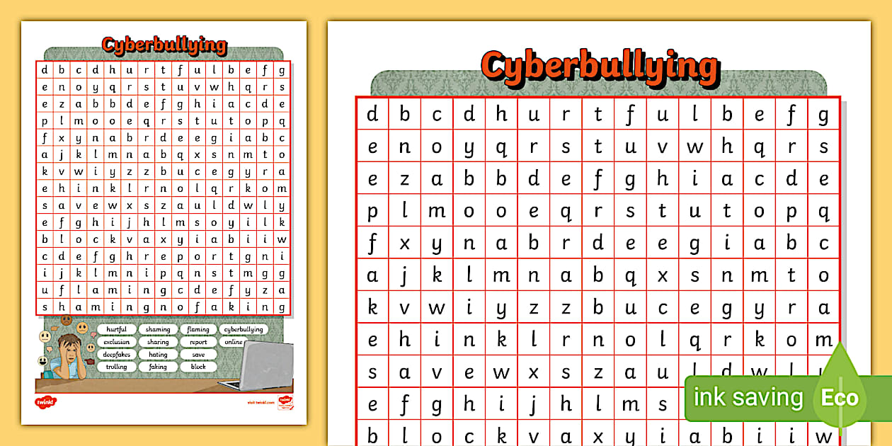 Cyberbullying Safety Word Search Twinkl