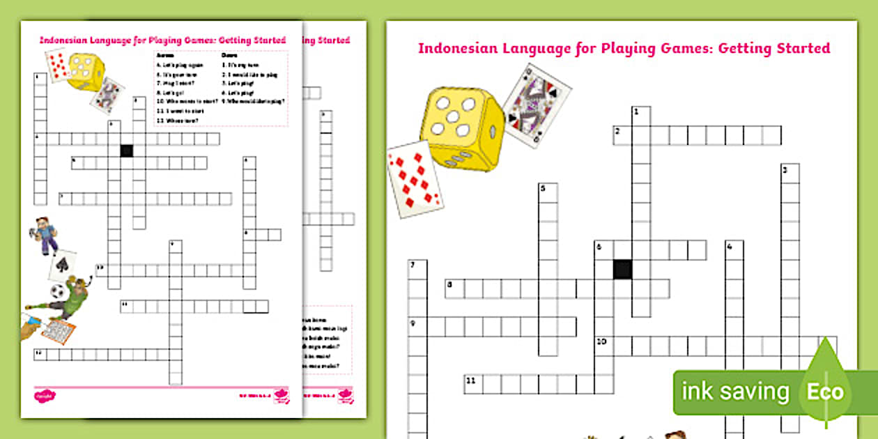 Getting Started: Playing Games Crossword Indonesian Twinkl