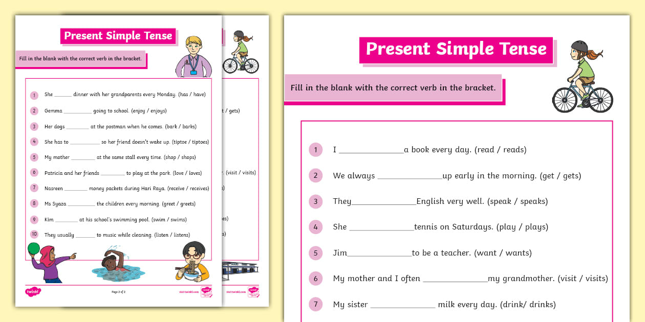 Present Simple Tense Worksheet Twinkl