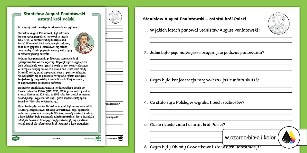 Ostatni król Polski | Czytanie ze zrozumieniem - Twinkl