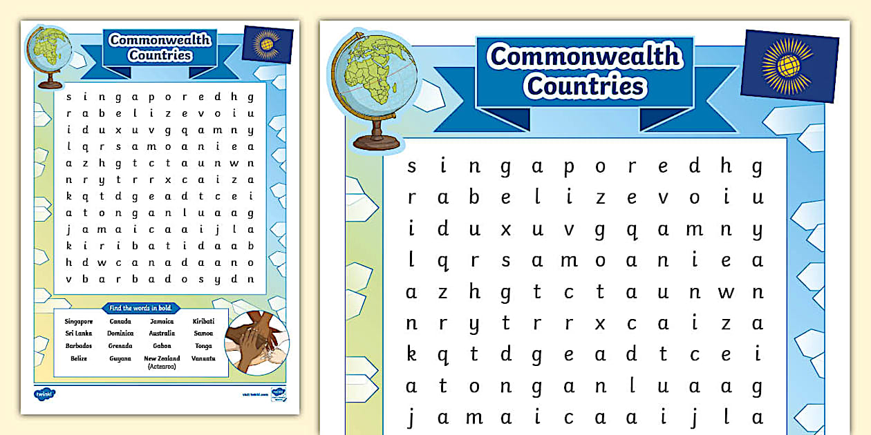 Commonwealth Countries Wordsearch