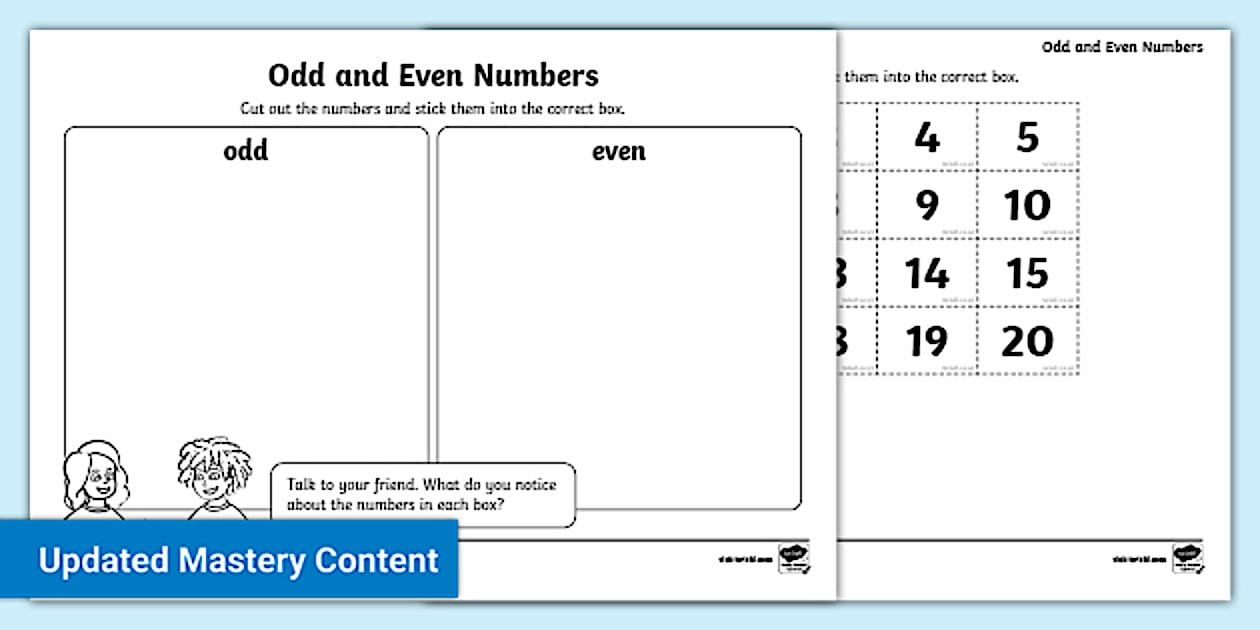 Odd and Even Numbers Sorting Activity Worksheet - Twinkl