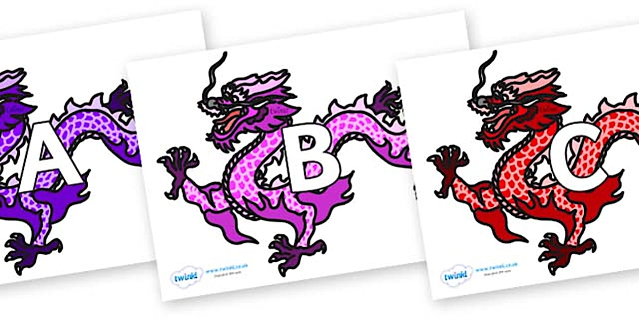A-Z Alphabet on Chinese Dragons (Multicolour)