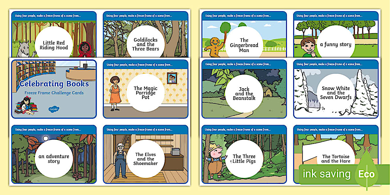 Celebrating Books FreezeFrame Challenge Cards Twinkl