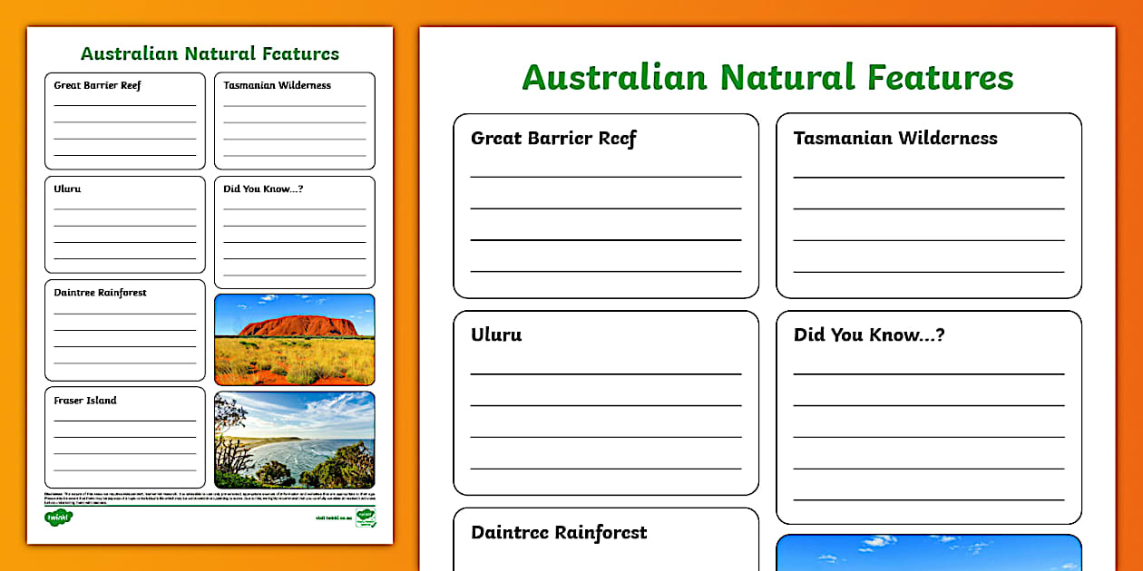 Australian Natural Features Fact File Template