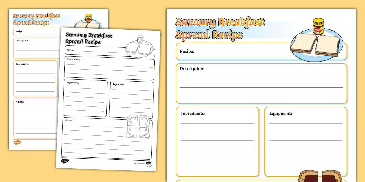 * NEW * Savoury Breakfast Spread Recipe Writing Template