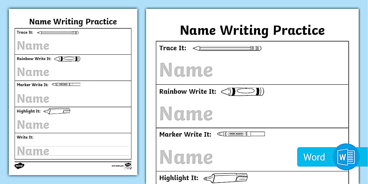 Editable Name Writing Practice Worksheet Twinkl