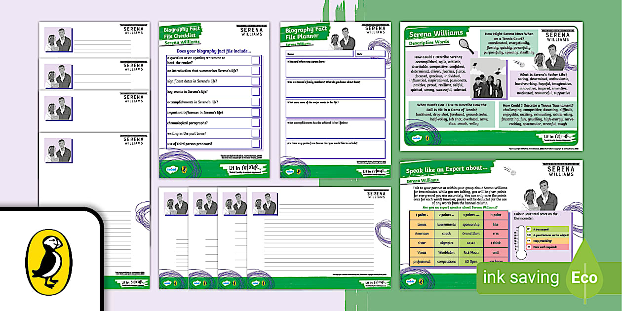 FREE! - Serena Williams Fact File Writing Pack | Lit in Colour