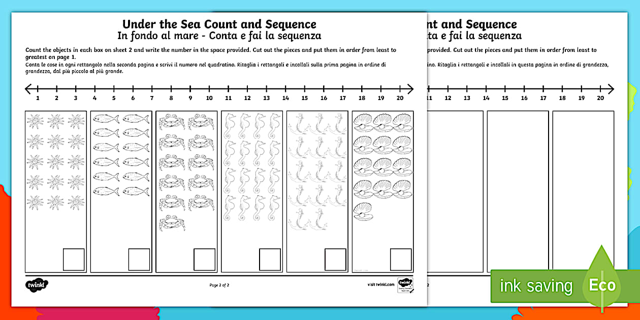 Under the Sea Themed Count and Sequence Cut and Stick Activity English ...