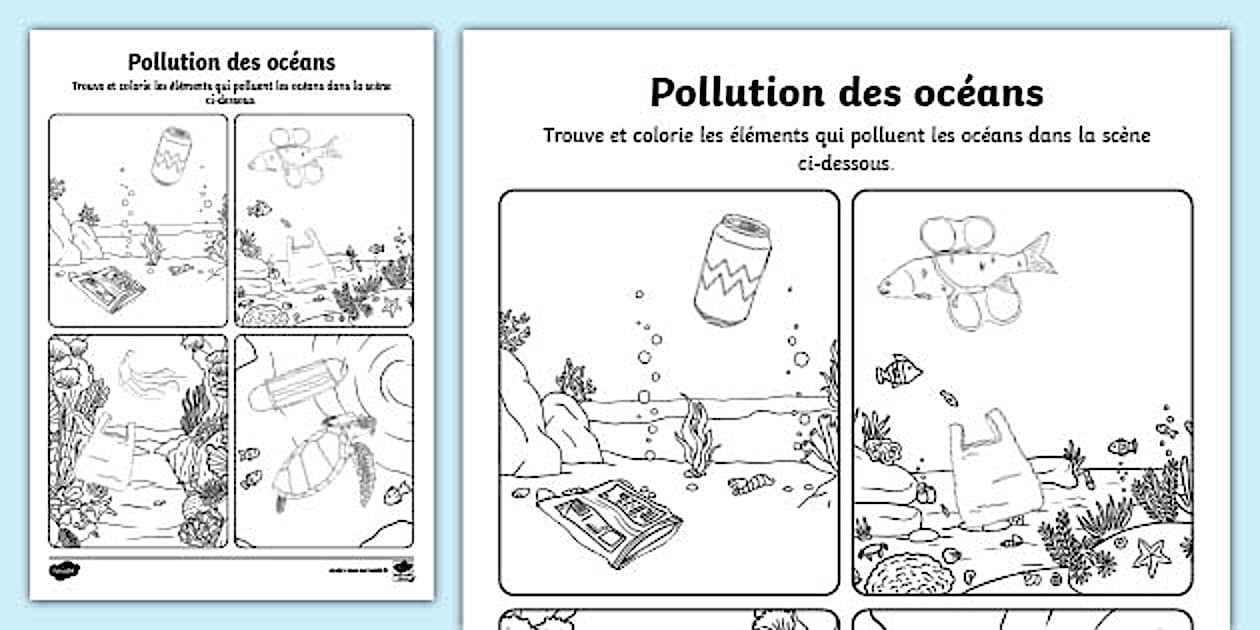 Trouve et colorie - la pollution des océans (teacher made)