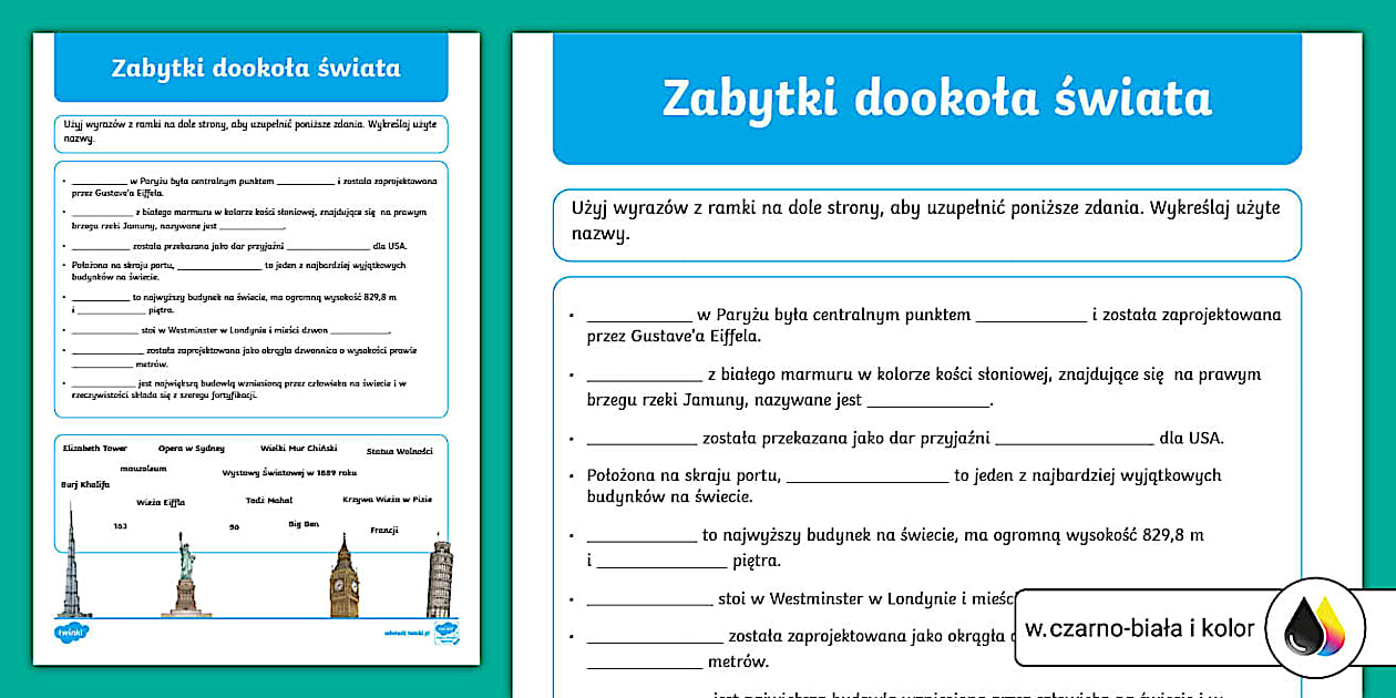 Zabytki dookoła świata | Uzupełnianka | Kraje świata