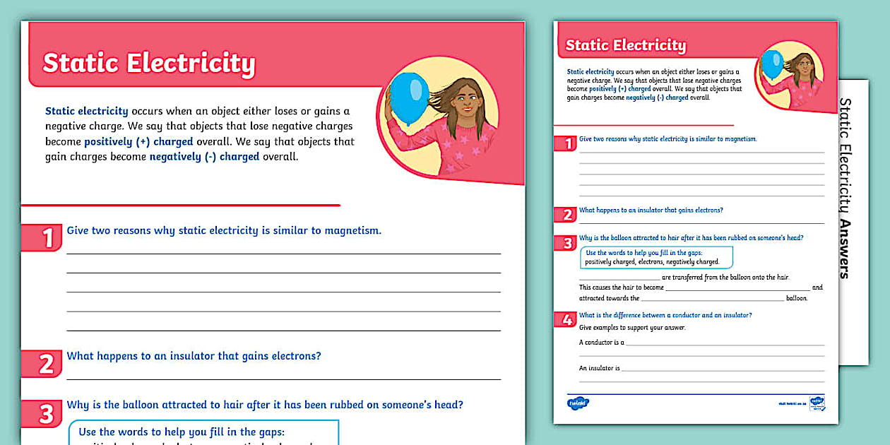 Static Electricity Worksheet Twinkl