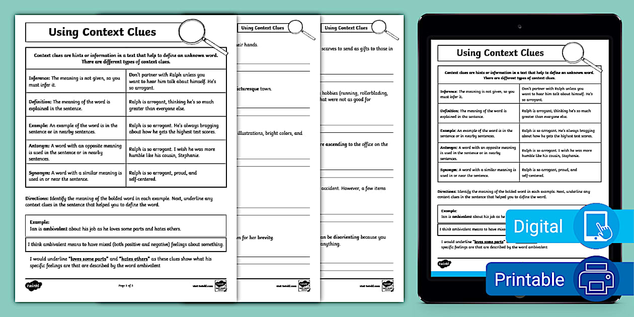 Sixth Grade Using Context Clues Review Worksheet Twinkl