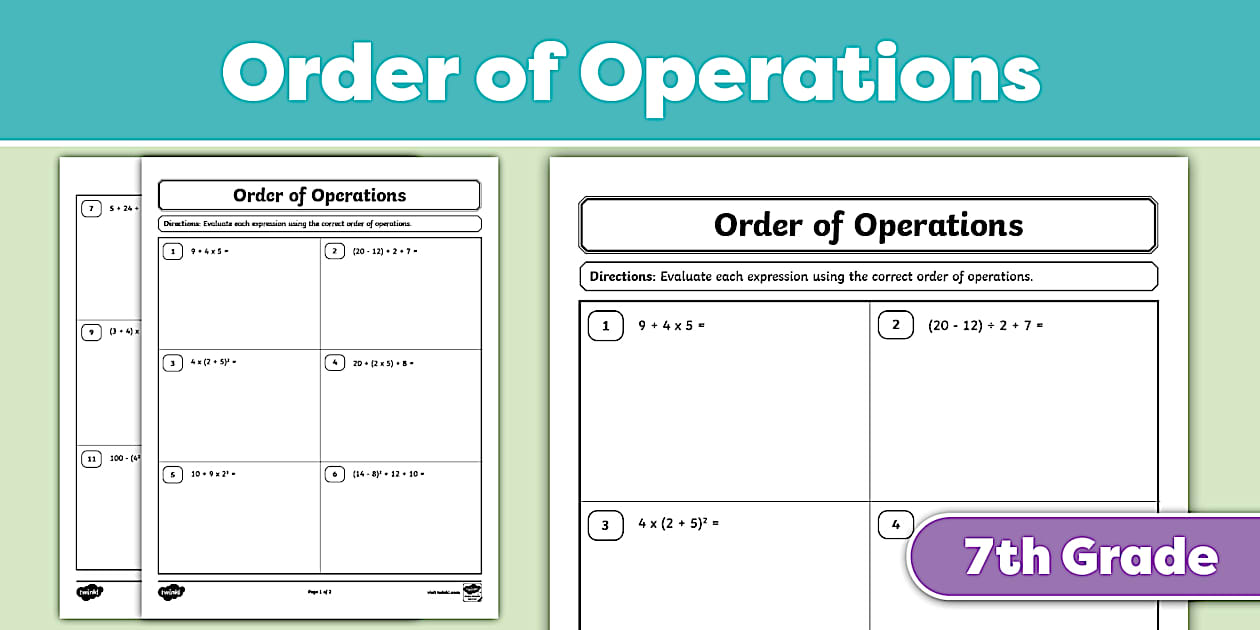Math Basic Skills Order of Operations Practice Worksheet