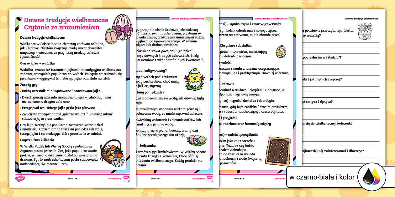 Czytanie Ze Zrozumieniem Klasa 2 ćwiczenia Dawne tradycje wielkanocne | Czytanie ze zrozumieniem