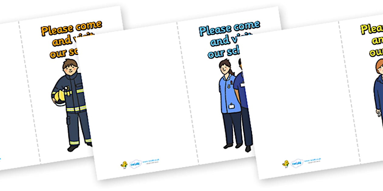 People Who Help Us "Please Visit Our School" Card Templates