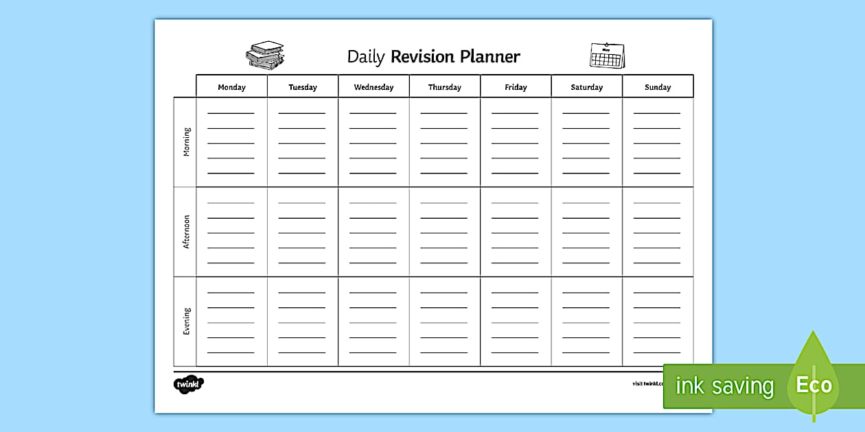Editable Daily Revision Planner (teacher made) - Twinkl