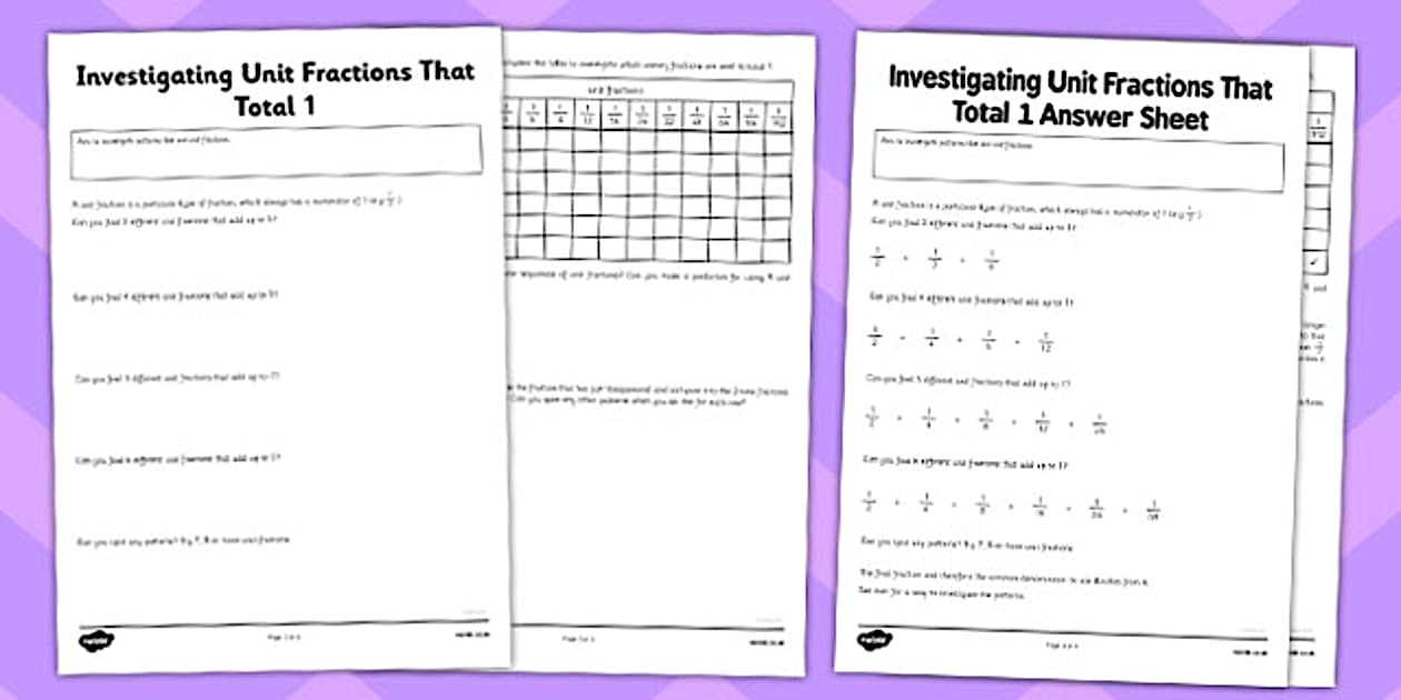 Year 6 Add Fractions Investigation Worksheet / Worksheet
