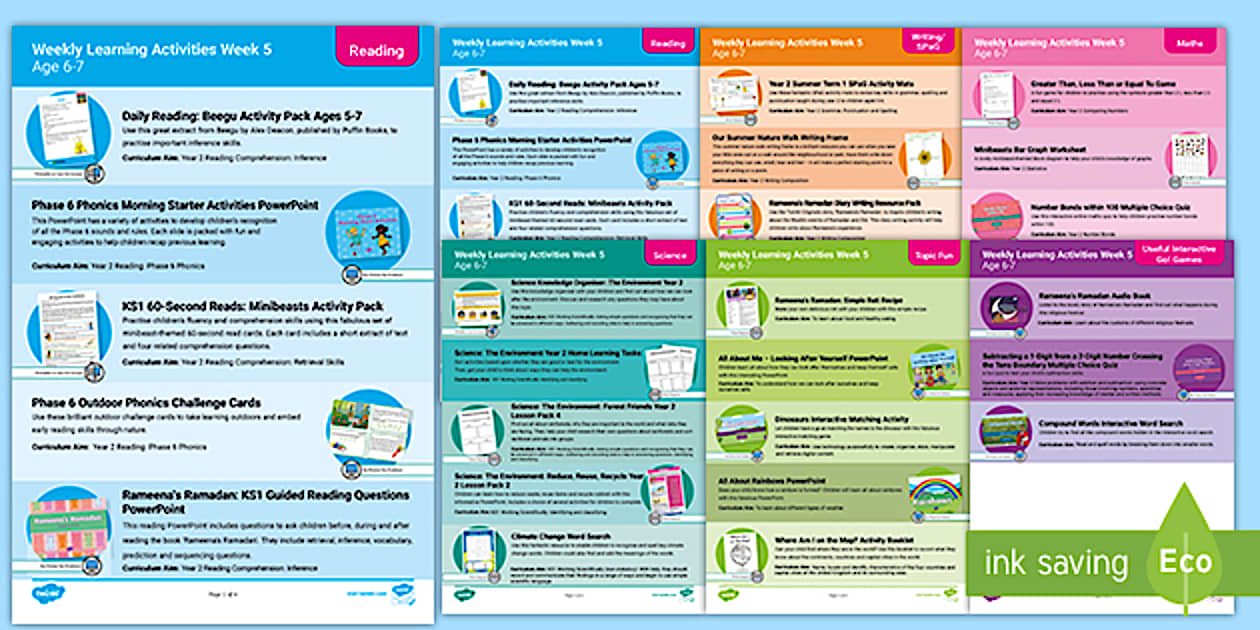 Weekly Learning Activities Week 5 (Ages 6-7) - Twinkl