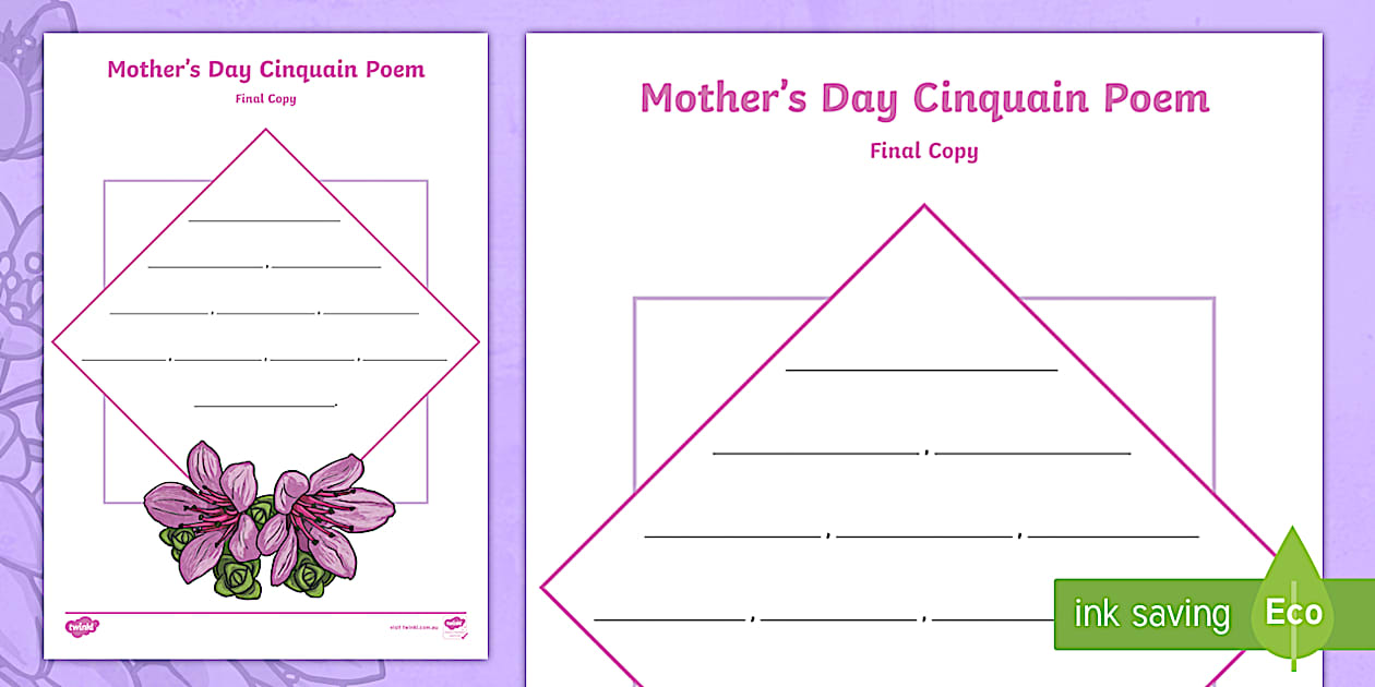 Mother's Day Cinquain Poem Writing Template
