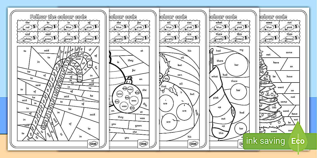 Christmas Colour by High Frequency Words Activity Sheets